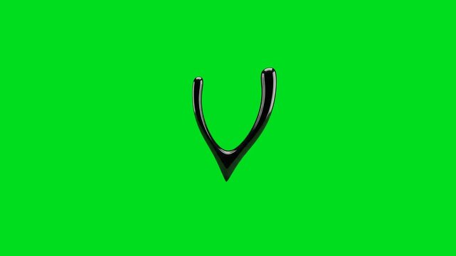 A glossy black wishbone shape isolated against a vibrant green background