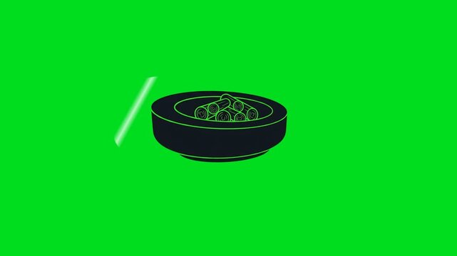 A minimalist black fire pit icon centered on a vibrant solid green background