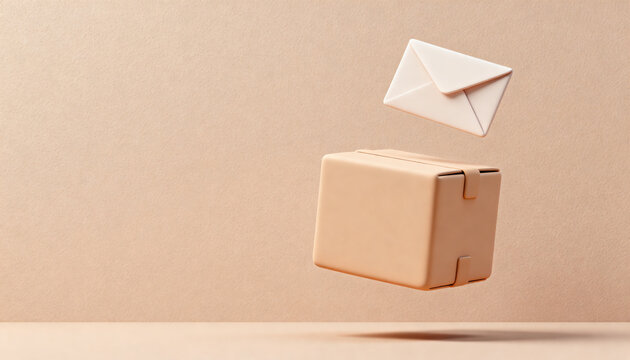 minimalist smooth 3d generic box and letter floating for world post day