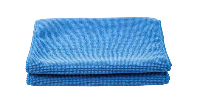 Folded blue microfiber cloth isolated on transparent background