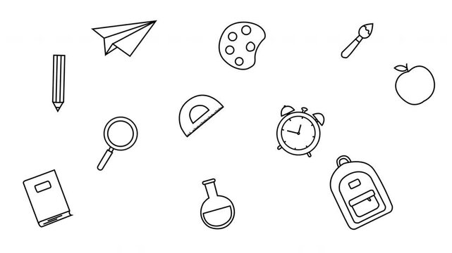 Back to school educational icon doodle animation on white background