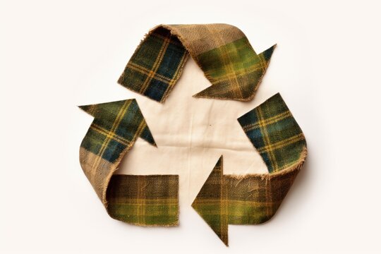 Fabric pieces forming a recycle symbol representing ecological textiles