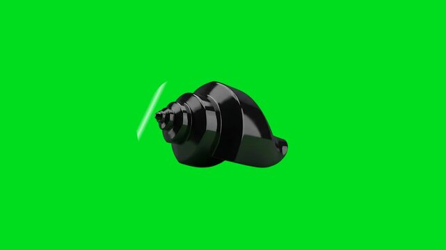 A polished black seashell icon centered against a vibrant green background