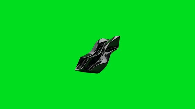 Abstract black glossy geometric wave form isolated on a bright green background