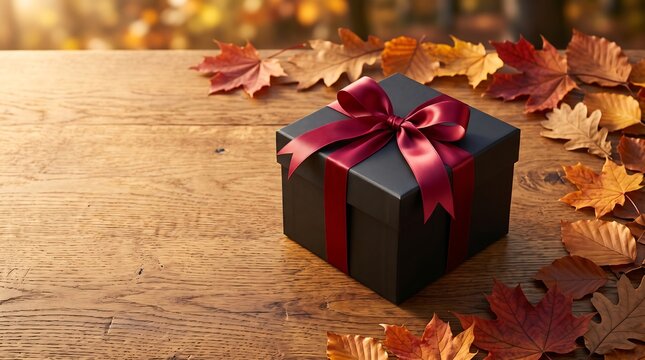 Elegant Gift Box With Autumn Leaves Decoration