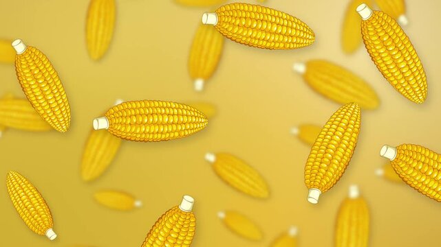 Falling Corn Cobs Animation on Yellow Gradient Mesh Background