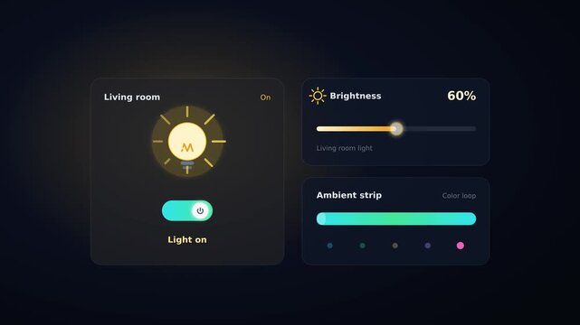 Smart home lighting control toggle switching on a warm glowing bulb