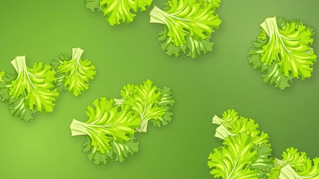 Falling Green Lettuce Leaves Animation on Gradient Mesh Background
