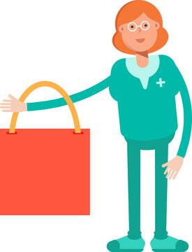 Female Doctor Character Holding Shopping Bag
