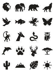 Obraz premium Wildlife Animals and Nature Silhouette Icons Vector Collection