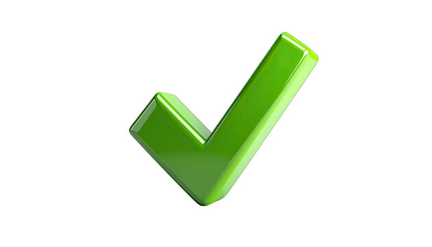 A glossy green checkmark symbol rendered in 3D against a black background.