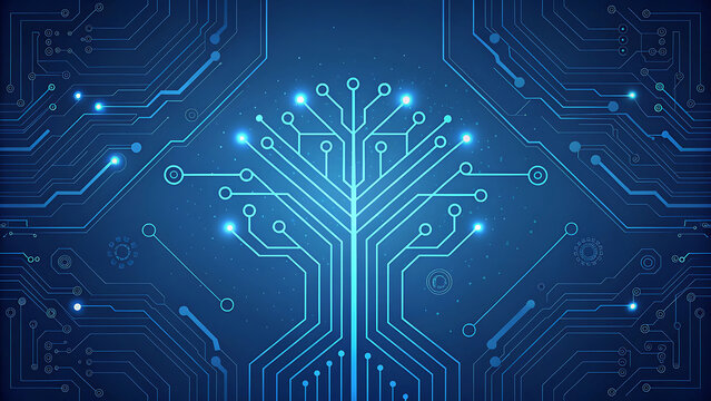 Digital circuit board tree representing artificial intelligence and data network technology.