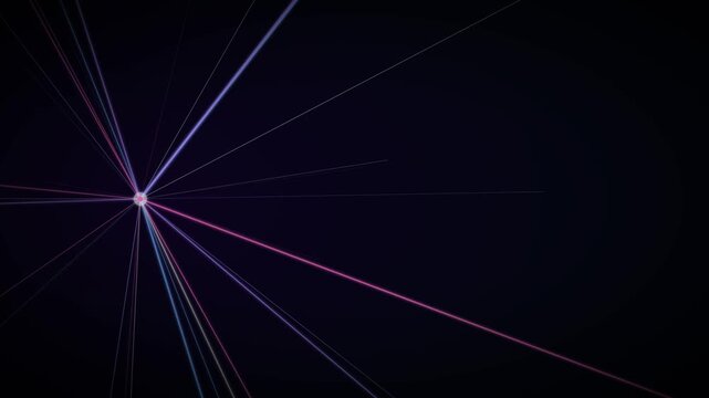 Pink purple blue neon rays burst from left focal point across dark navy background