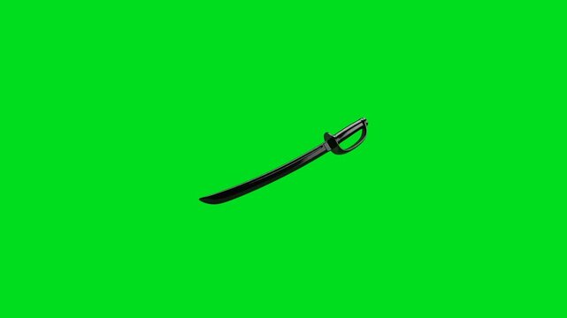 A sleek black pirate saber sword isolated against a vibrant green background