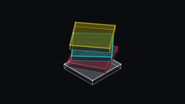 Four stacked isometric prismatic slabs rotating with harmonic oscillation