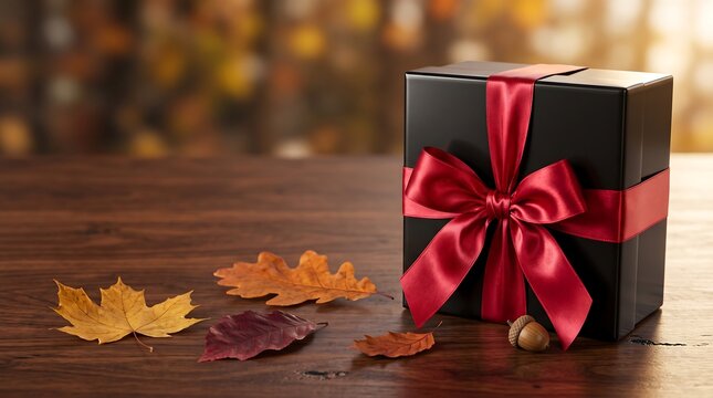 Elegant Gift Box With Autumn Leaves Decoration