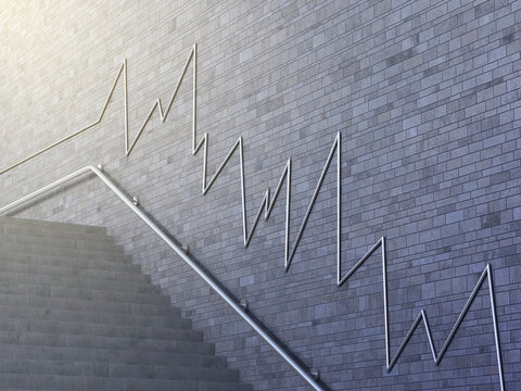 Line chart on wall, 3d rendering