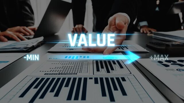 A focused business setting showcasing hands reaching for value on data charts, highlighting the importance of analysis and teamwork in corporate decision-making. Raster