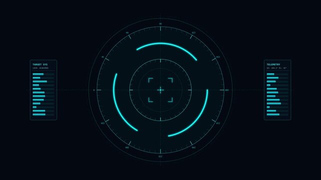 Futuristic circular target reticle HUD with rotating degree dials