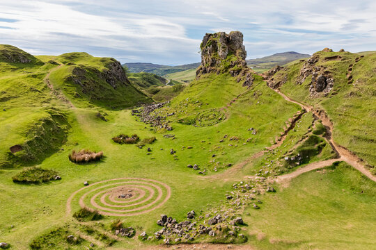 UK, Scotland, Inner Hebrides, Isle of Skye, Trotternish, Balnacnoc, Fairy Glen and Castle Ewen