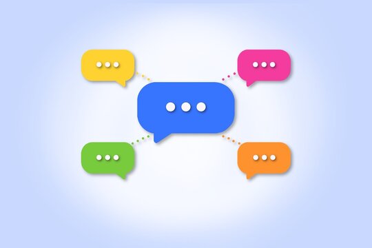 Colorful speech bubbles connect to represent digital communication