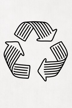 Black and white illustration of a recycling symbol on a white background