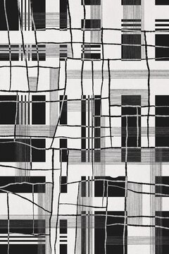 Abstract geometric pattern features black and white grid lines