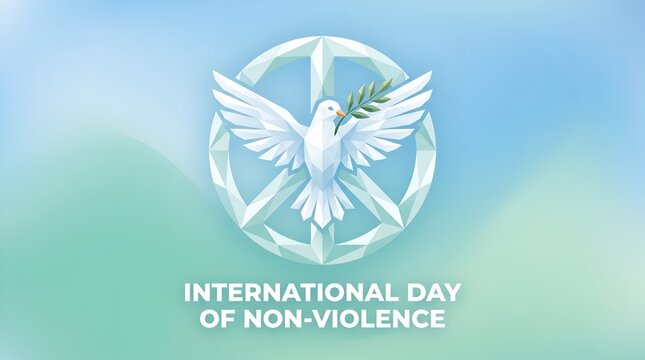 International Day of Non Violence Vector Banner with Peace Symbol, Dove and Global Harmony Concept