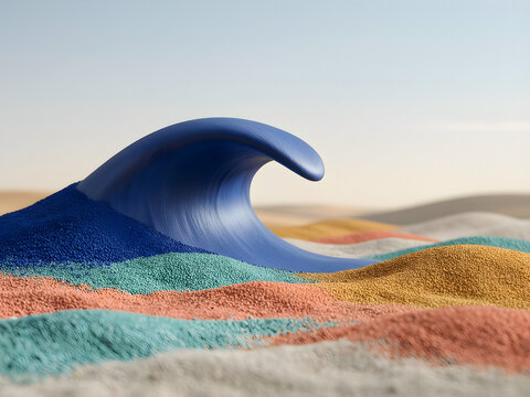 Single matte ceramic wave crossing a field of fine mineral grain for modern editorial design, brand campaign and future-facing abstract background