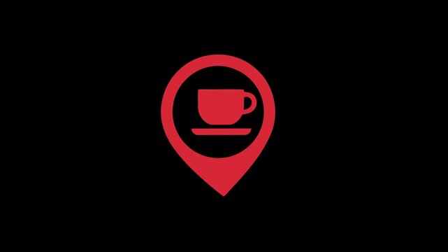 Coffee cup map pin icon motion for cafe location and digital map design
