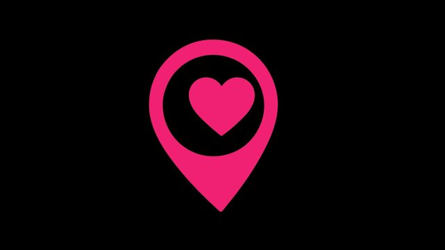 Location pin icon with a heart motion loop for digital map interface