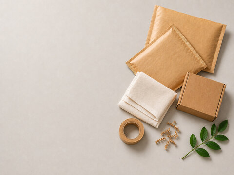 Sustainable packaging materials with natural textures and copy space