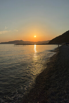 Beautiful Seascape during 2026 Solar Eclipse. Beautiful Atmosphere. Chiavari Village, Genoa Province, Italy