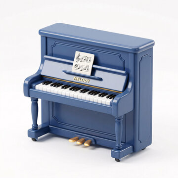 Piano droit bleu avec partition musicale en illustration 3D