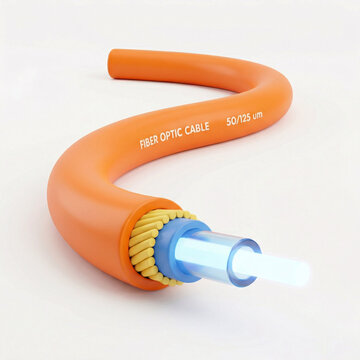C&acirc;ble &agrave; fibre optique orange avec c&oelig;ur lumineux en illustration 3D