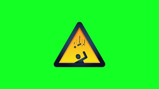 Animated Falling Objects Danger Sign Icon On Green Screen For Construction Hazard Warning Concept