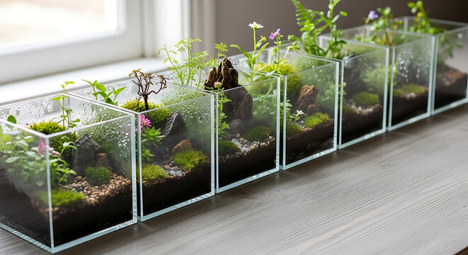 Seedlings growing in a sunny windowsill