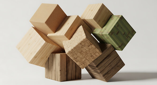 Stacked wooden blocks forming a cube tower