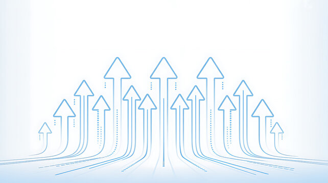 Blue arrows pointing upwards in a symmetrical pattern on a white background growth 
