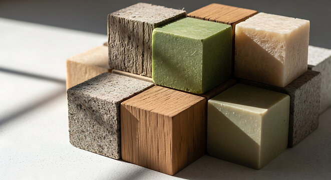 3d geometric cubes forming a shadowed pyramid