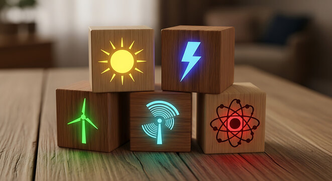 Colorful wooden blocks with weather icons