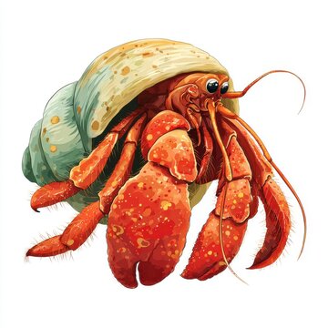 Bright Orange Hermit Crab With Spotted Shell Isolated On White Background