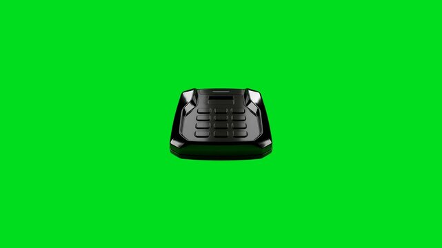 A sleek black digital electronic keypad isolated against a bright green background
