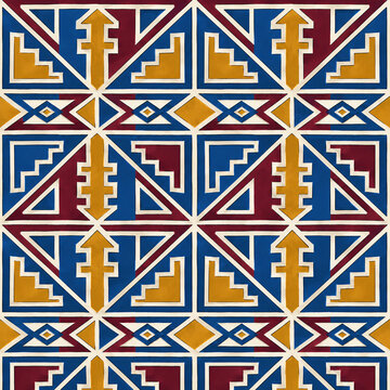 Ndebele Wall Art Inspired Geometric Sapphire Seamless Pattern