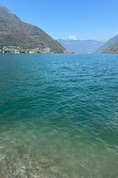 Beautiful Como Lake Landscape from Faggeto Lario Village, Italy, during a Sunny Summer Day