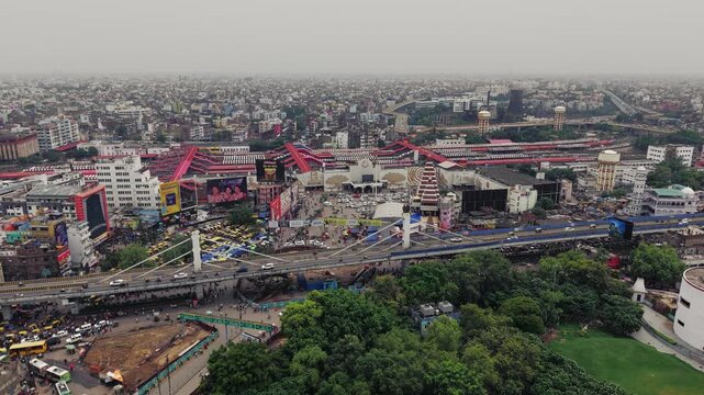 Aerial view of Patna, Bihar, India, showcasing the dense urban landscape, residential buildings, modern infrastructure, and busy roads of the city. Patna's rapid urban development