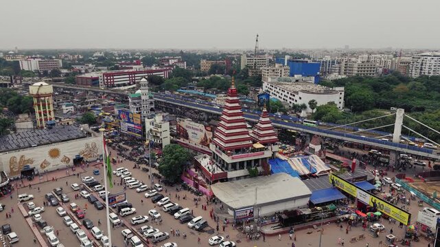 Aerial view of Patna, Bihar, India, showcasing the dense urban landscape, residential buildings, modern infrastructure, and busy roads of the city. Patna's rapid urban development