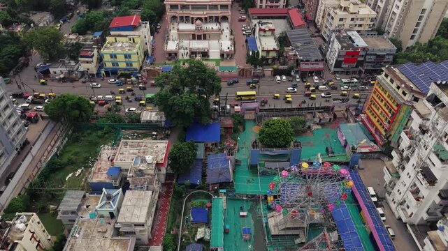 Aerial view of Patna, Bihar, India, showcasing the dense urban landscape, residential buildings, modern infrastructure, and busy roads of the city.