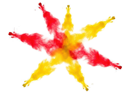 Red and yellow smoke or powder explosion.
