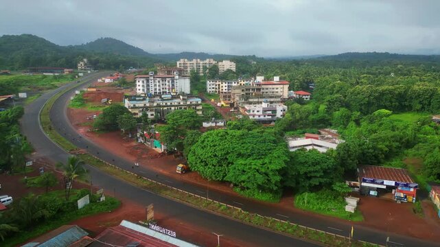 Aerial View of the Last Village in Maharashtra Along Mumbai Goa Road During Monsoon